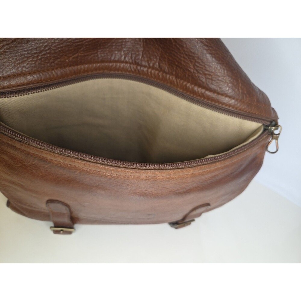 LAND Brown Leather Square (11 X 11) Messenger Satchel w/ Handle & Shoulder Strap - Picture 3 of 16
